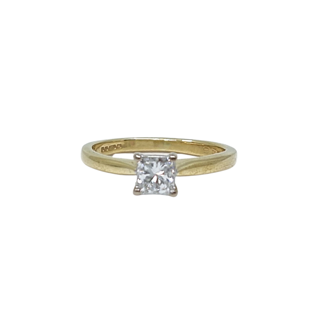 18ct Yellow Gold Princess Cut Diamond Solitaire Ring 0.46ct
