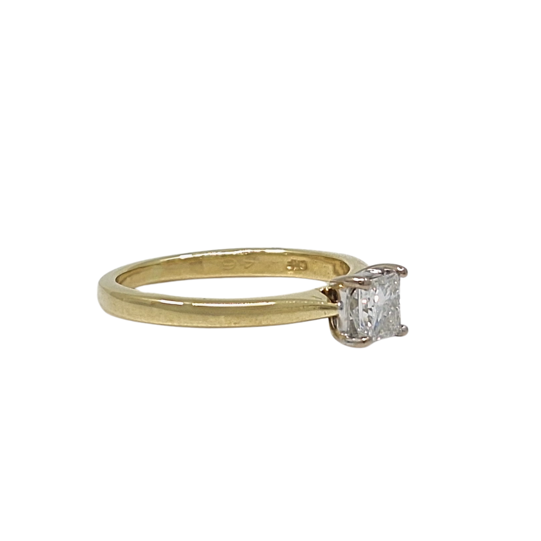 18ct Yellow Gold Princess Cut Diamond Solitaire Ring 0.46ct