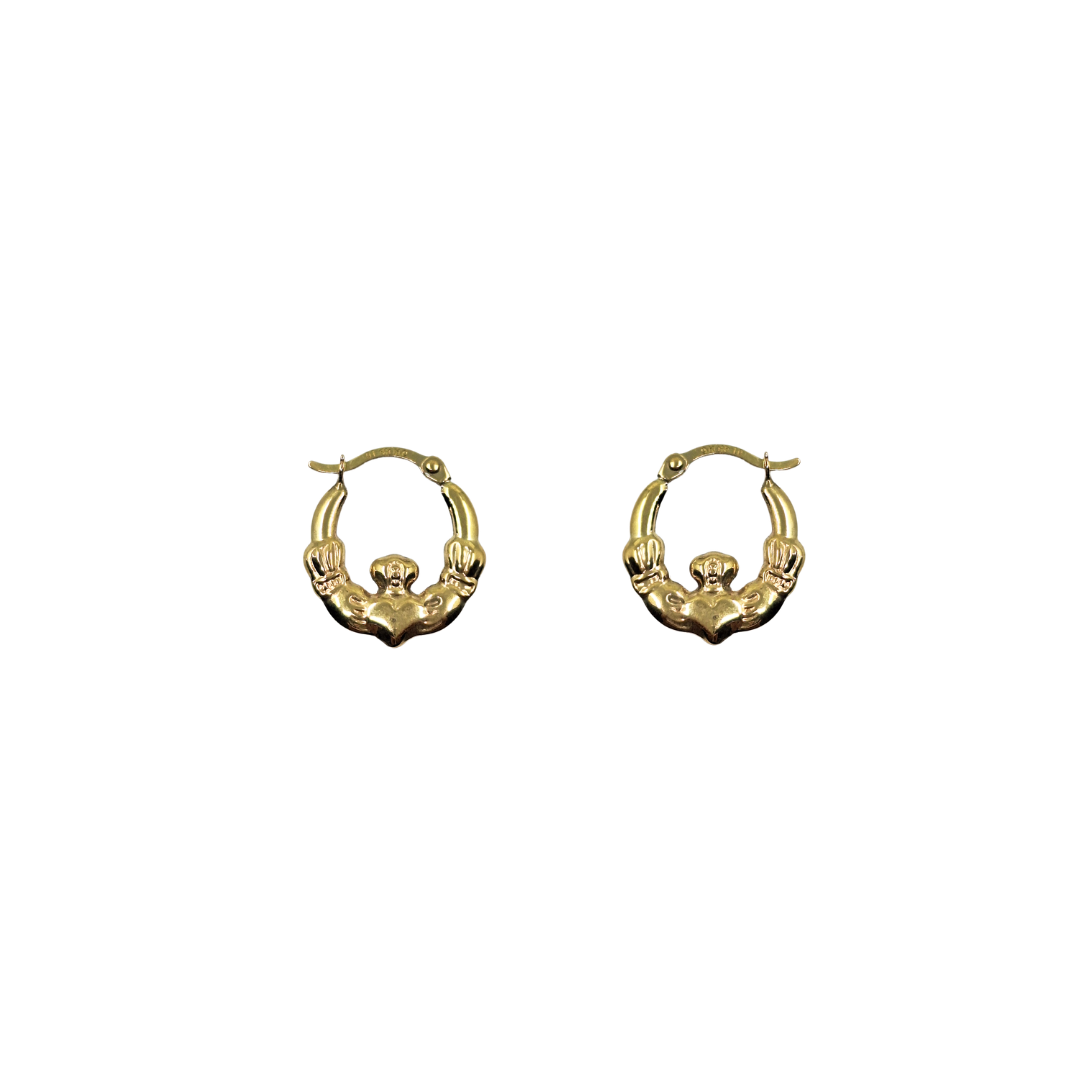 9ct Yellow Gold Small Claddagh Creole Earrings