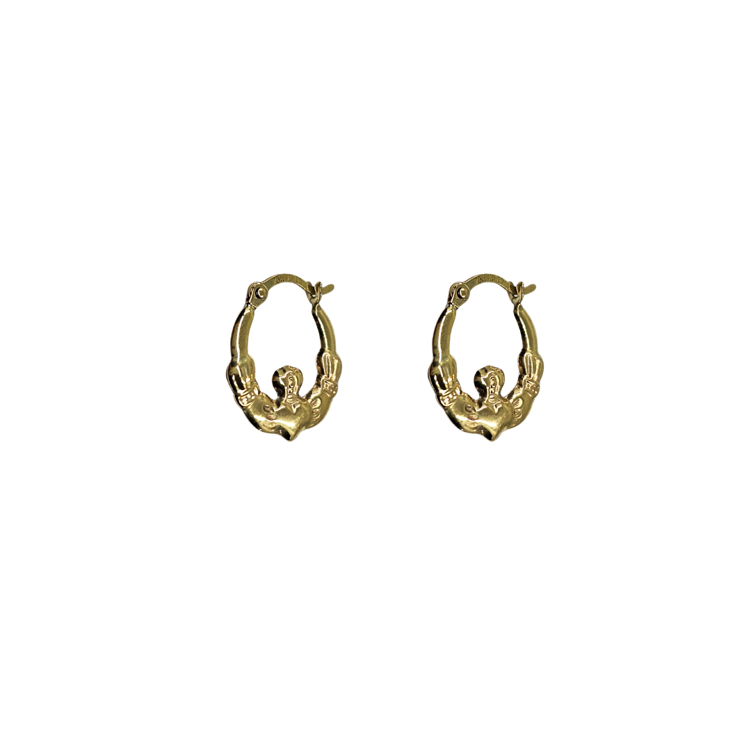 9ct Yellow Gold Small Claddagh Creole Earrings