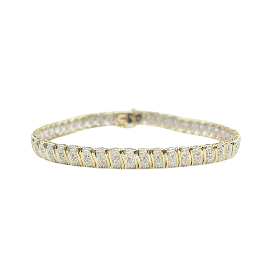 9ct 2 Colour Gold Diamond Bracelet 7.25"