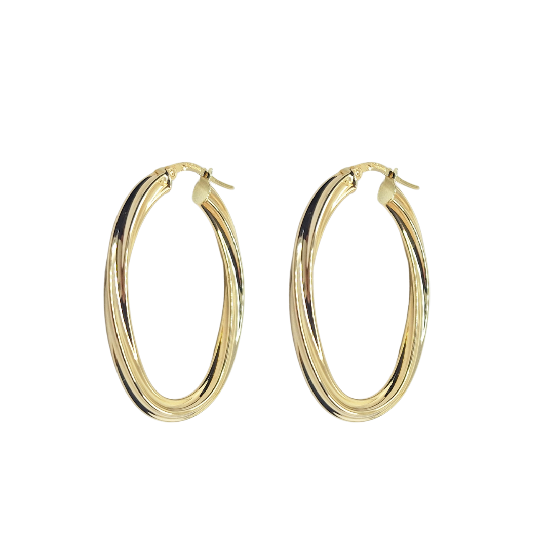 14ct Yellow Gold Twist Oval Creole Earrings