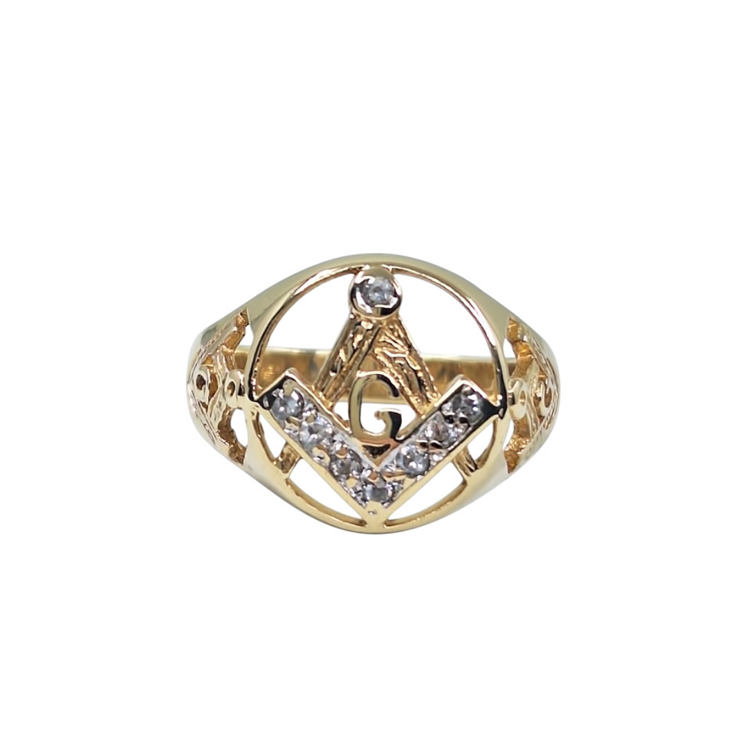 9ct Yellow Gold Cubic Zirconia Masonic Ring