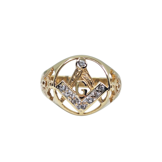 9ct Yellow Gold Cubic Zirconia Masonic Ring