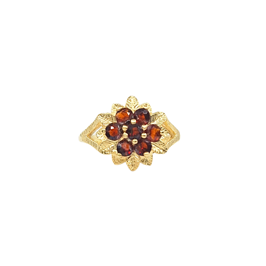 9ct Yellow Gold Garnet Cluster Ring