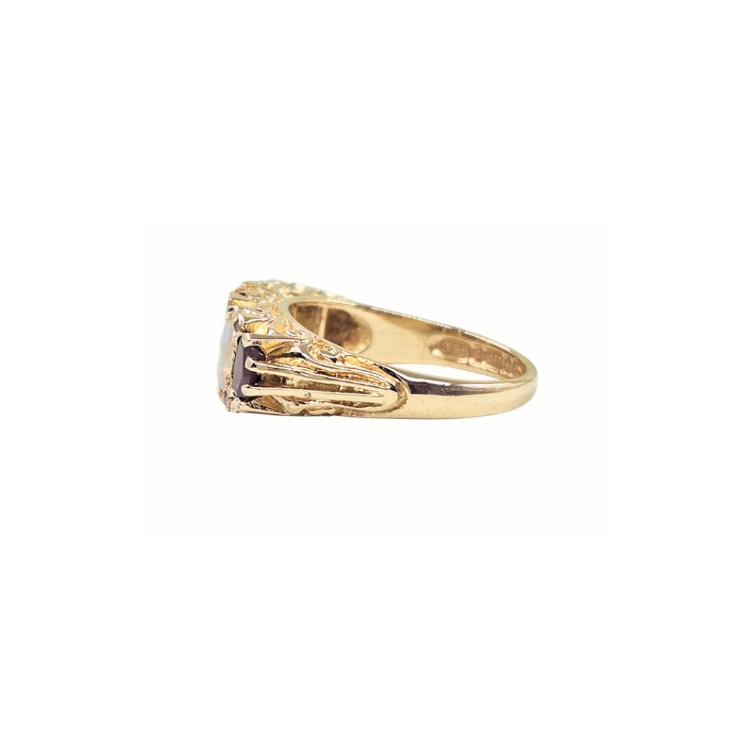 9ct Yellow Gold Garnet & Opal Band Ring