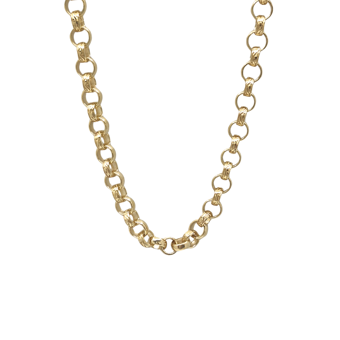 9ct Yellow Gold Part Engraved Belcher Chain 22"