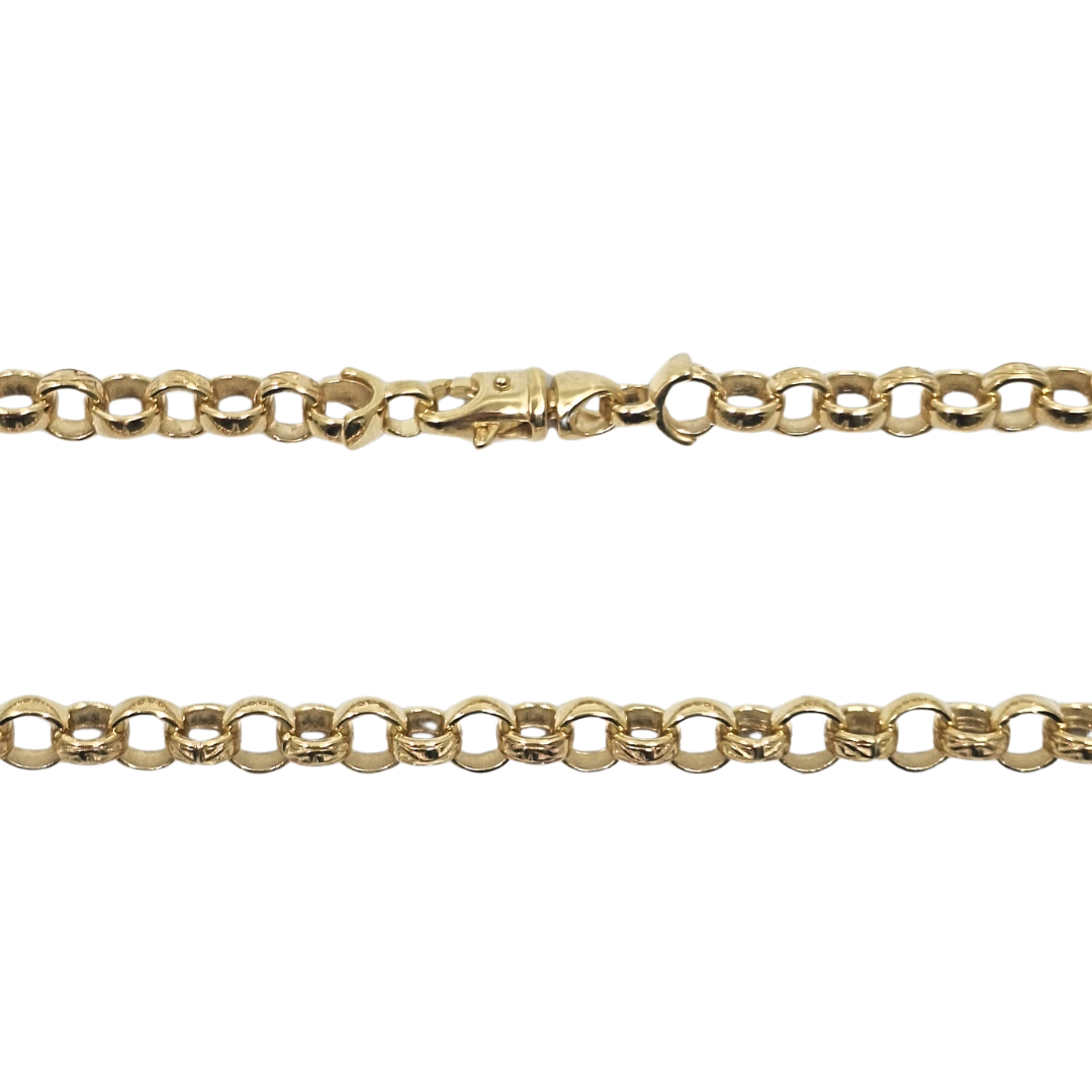 9ct Yellow Gold Part Engraved Belcher Chain 22"