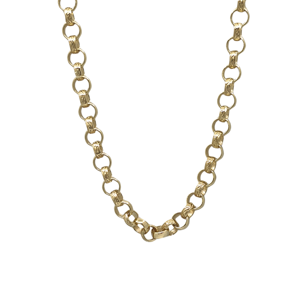 9ct Yellow Gold Part Engraved Belcher Chain 20"