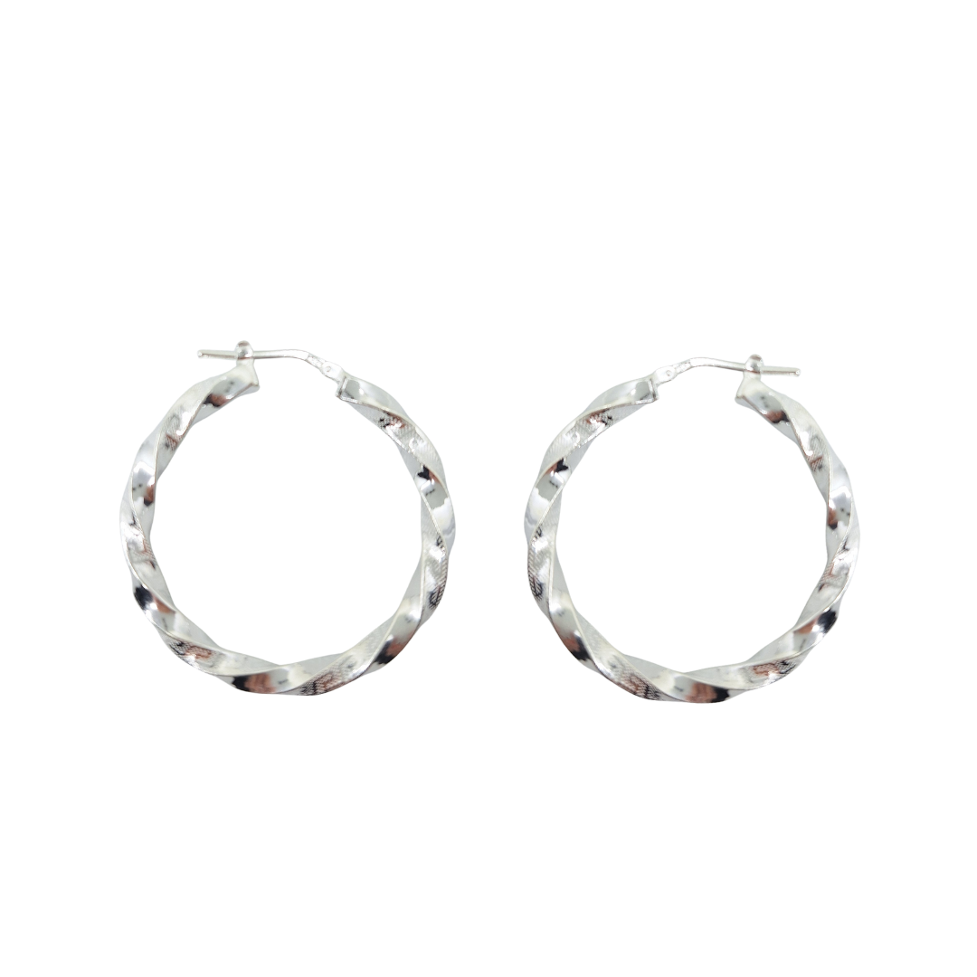 Silver Greek Key Twist Hoop Earrings