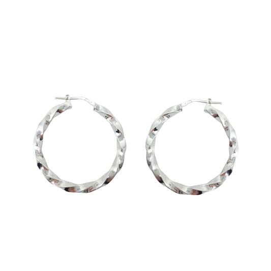 Silver Greek Key Twist Hoop Earrings