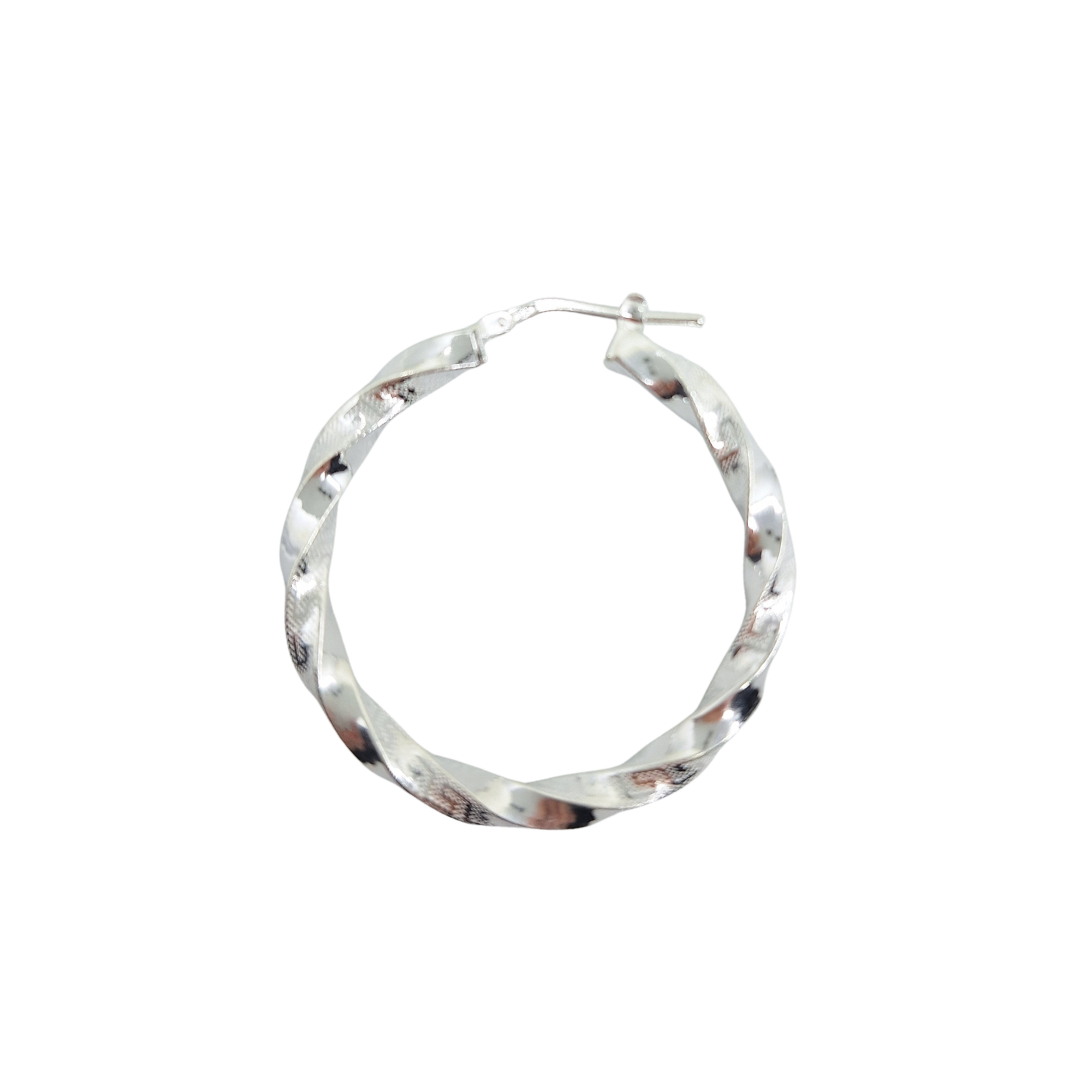 Silver Greek Key Twist Hoop Earrings