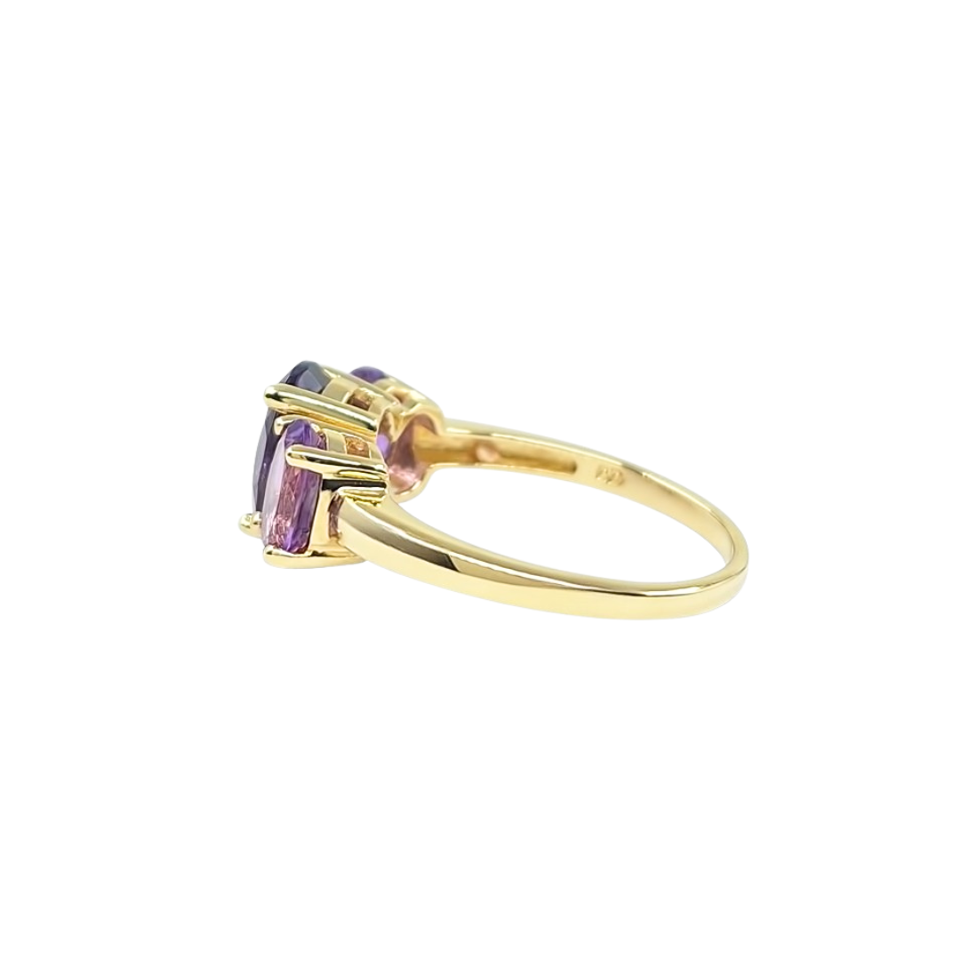 9ct Yellow Gold 3 Stone Amethyst Ring