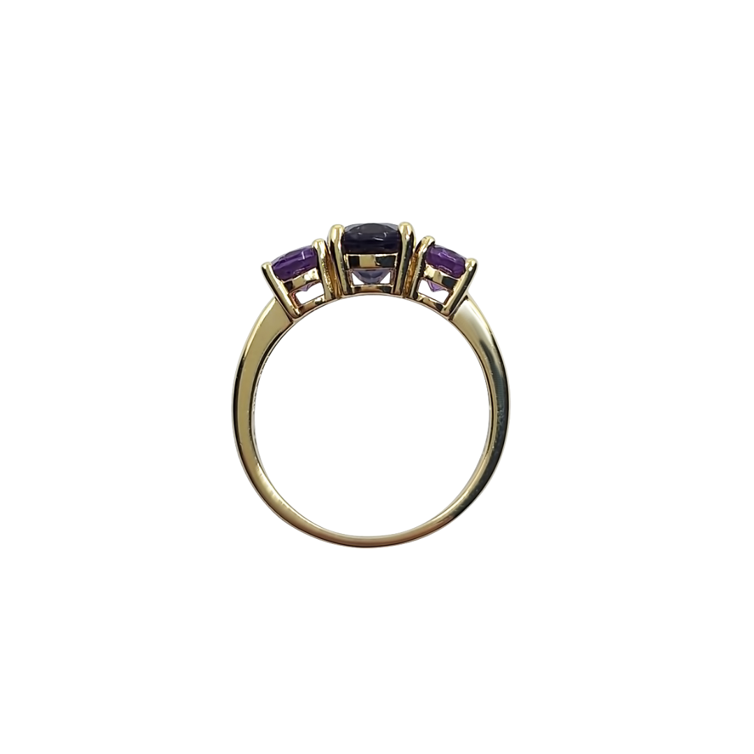 9ct Yellow Gold 3 Stone Amethyst Ring