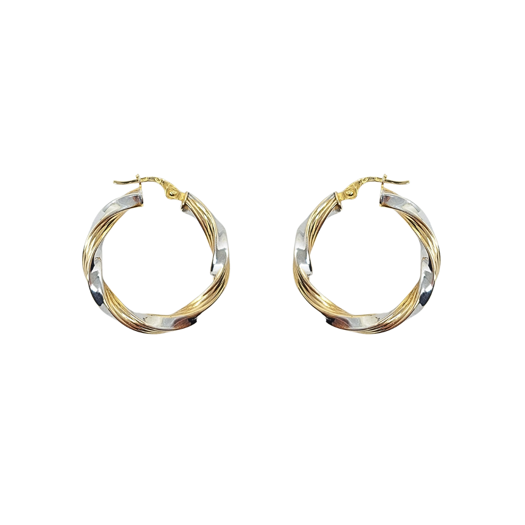 9ct 2 Colour Gold Twist Creole Earrings