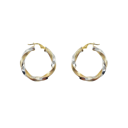9ct 2 Colour Gold Twist Creole Earrings