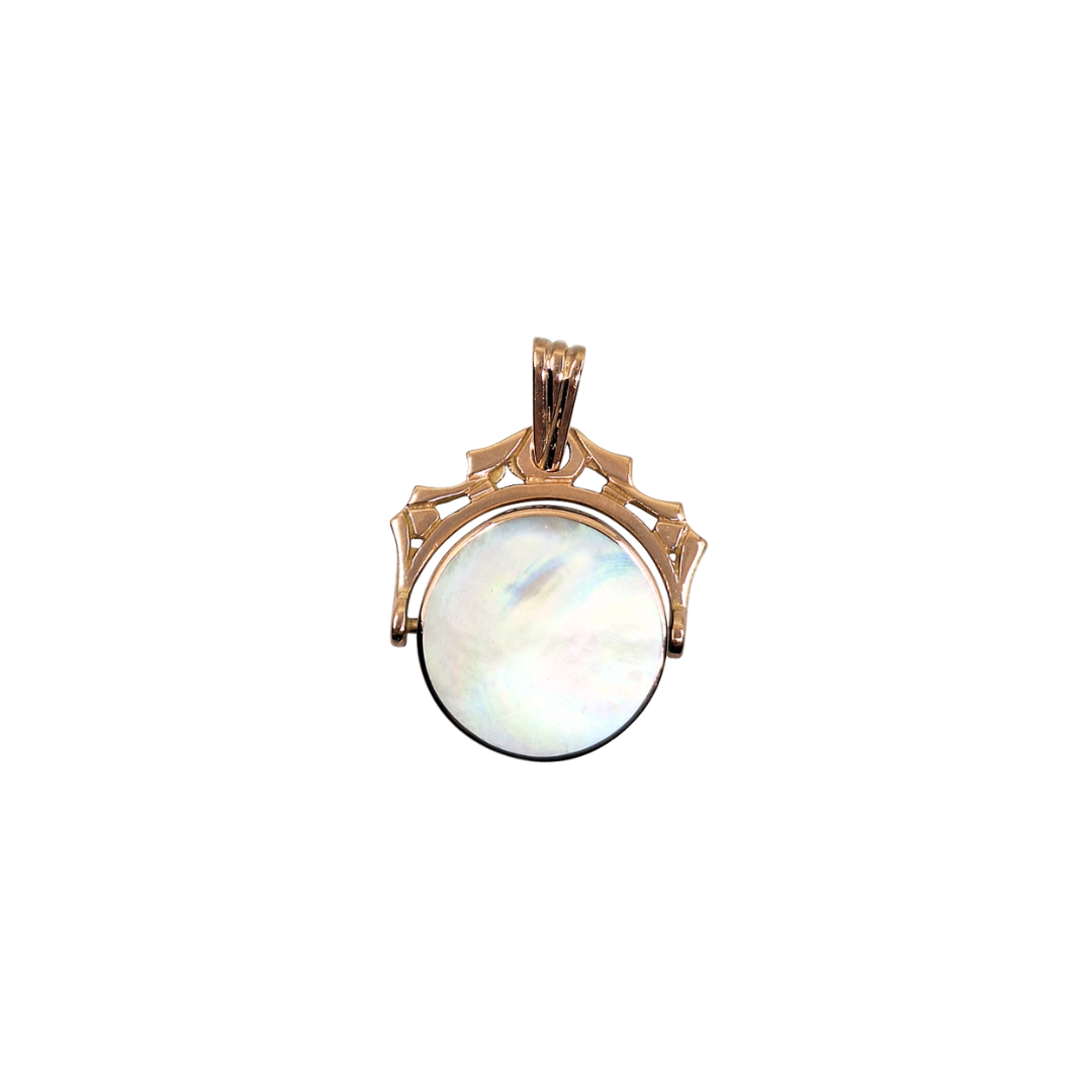 9ct Rose Gold Onyx & Mother Of Pearl Spinner Fob Pendant