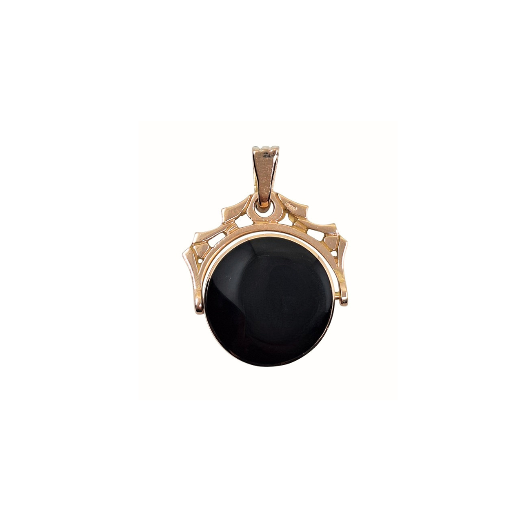 9ct Rose Gold Onyx & Mother Of Pearl Spinner Fob Pendant