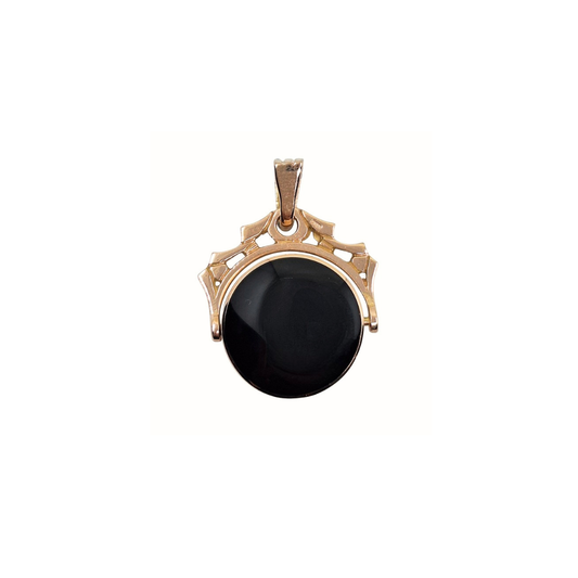 9ct Rose Gold Onyx & Mother Of Pearl Spinner Fob Pendant