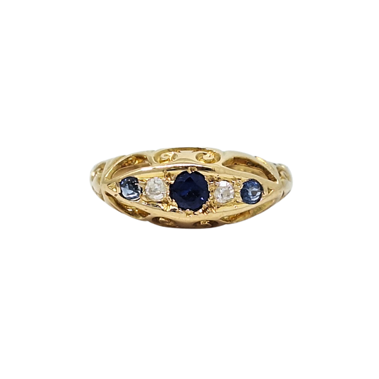 18ct Yellow Gold Vintage Sapphire & Diamond Ring
