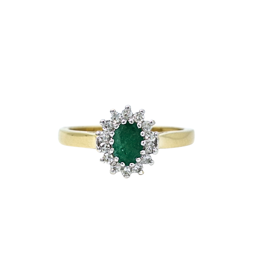 18ct Yellow Gold Emerald & Diamond Cluster Ring