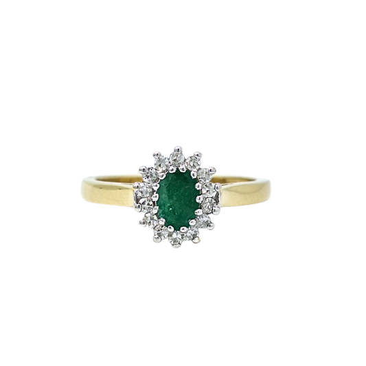 18ct Yellow Gold Emerald & Diamond Cluster Ring