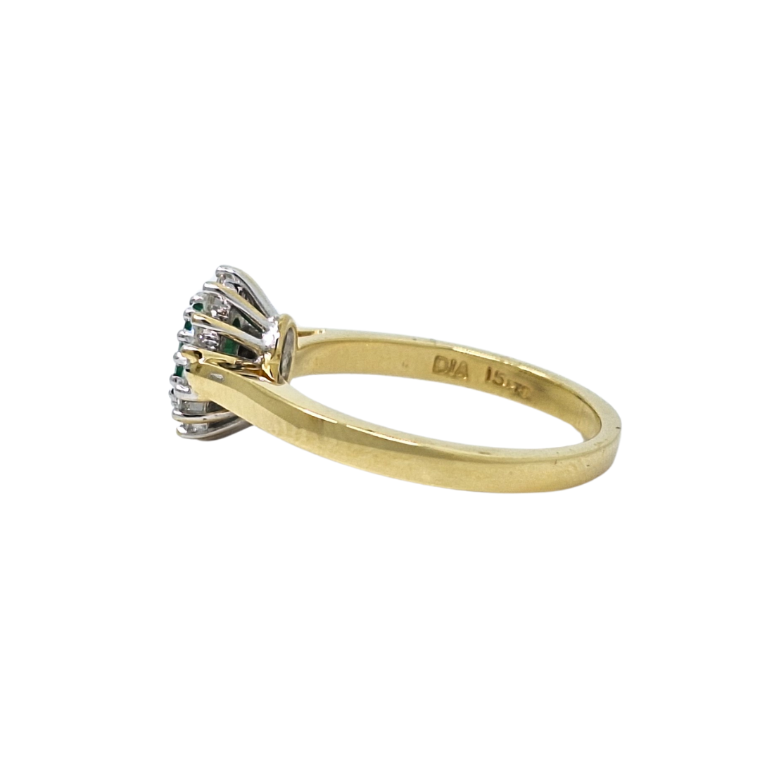 18ct Yellow Gold Emerald & Diamond Cluster Ring