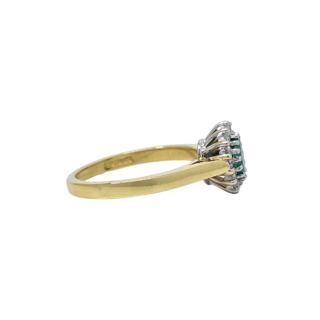 18ct Yellow Gold Emerald & Diamond Cluster Ring