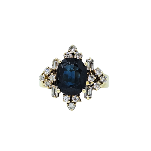 14ct Yellow Gold Sapphire & Diamond Cluster Ring