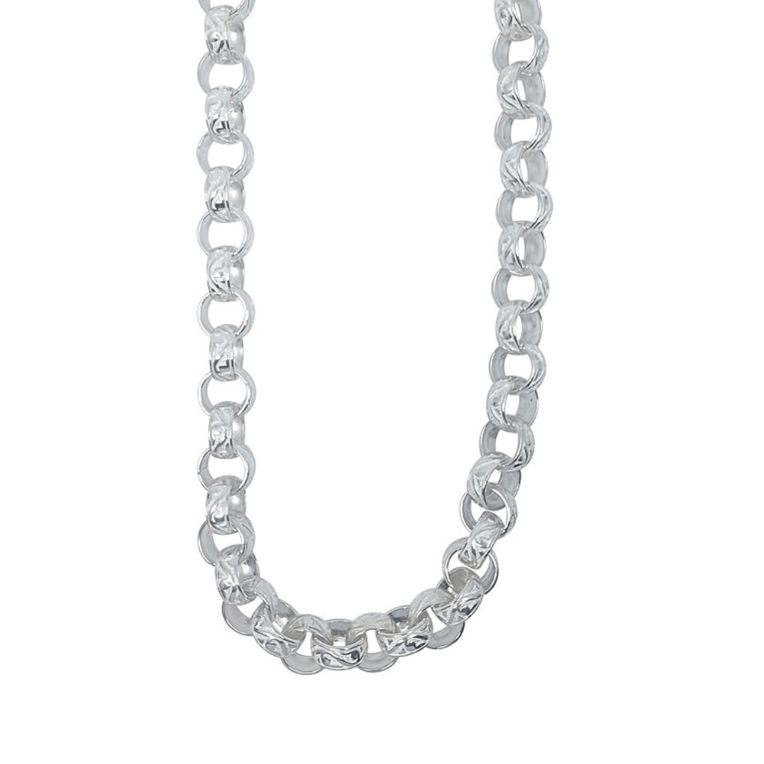 Silver Engraved Belcher Chain 24"