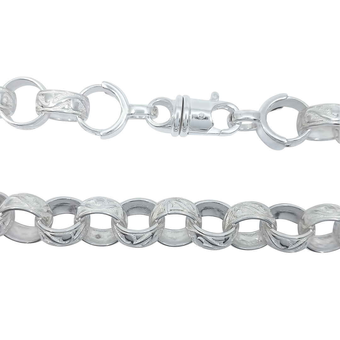 Silver Engraved Belcher Chain 24"