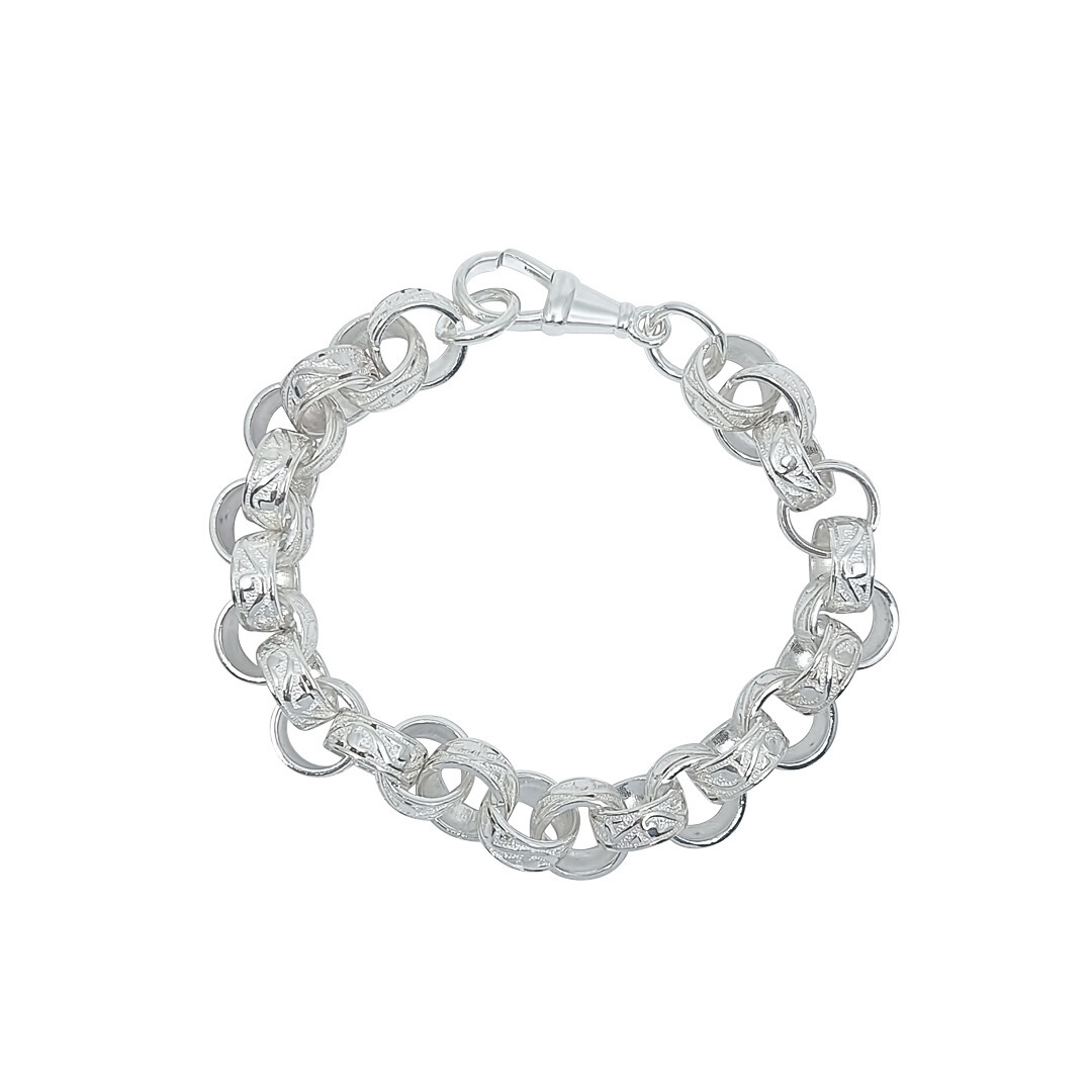 Silver Engraved Belcher Bracelet 9"