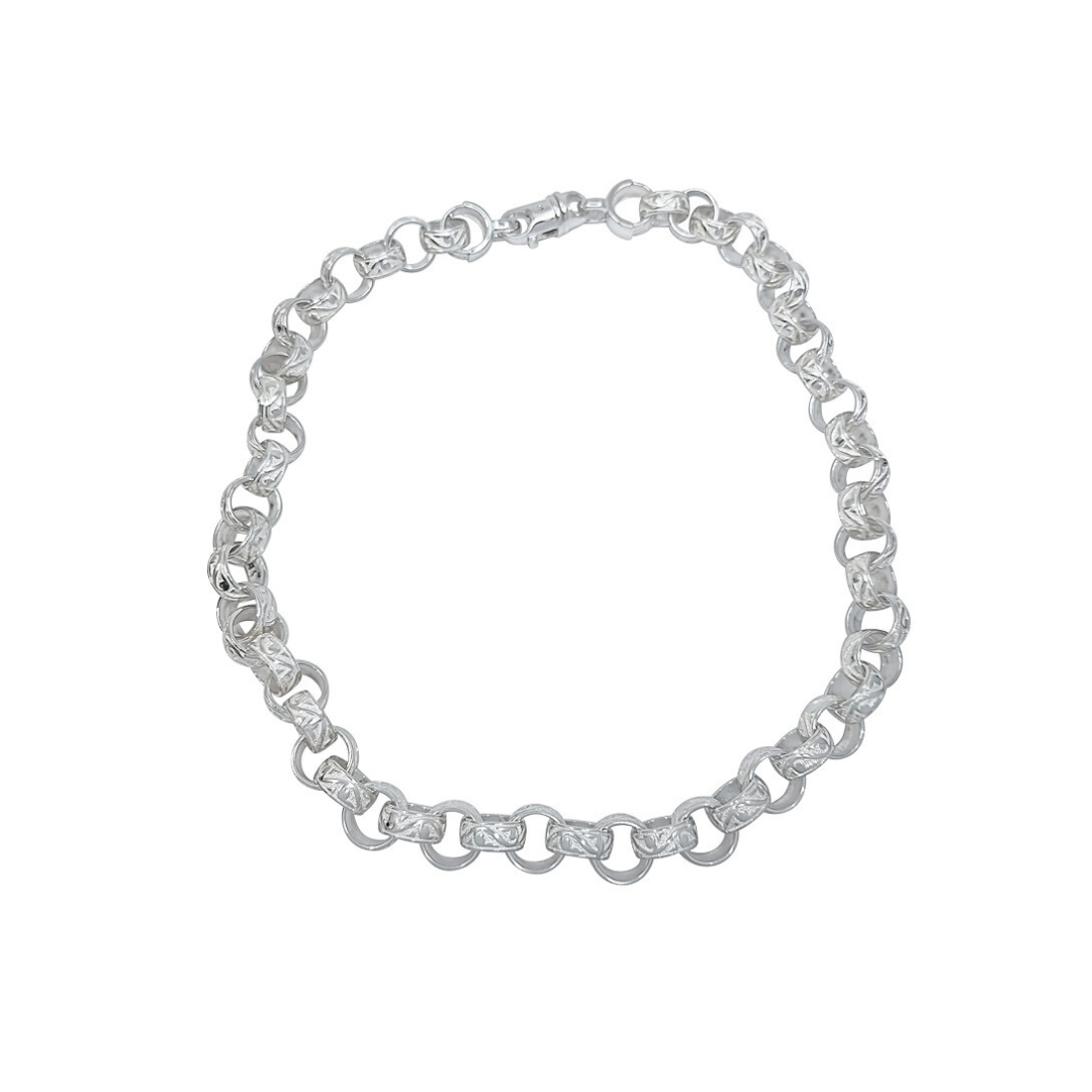 Silver Engraved Belcher Chain 22"