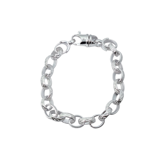 Silver Engraved Belcher Bracelet 9"