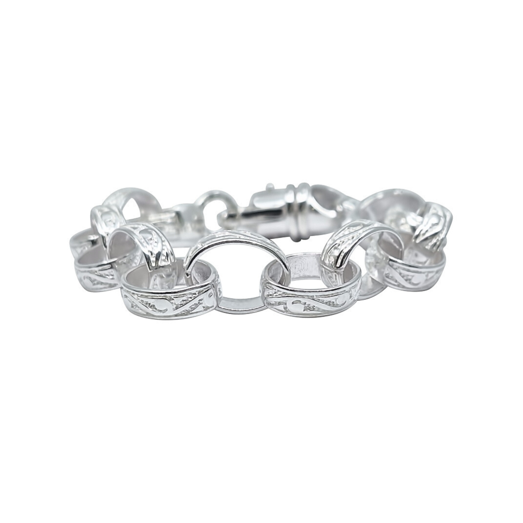 Silver Engraved Belcher Bracelet 9"