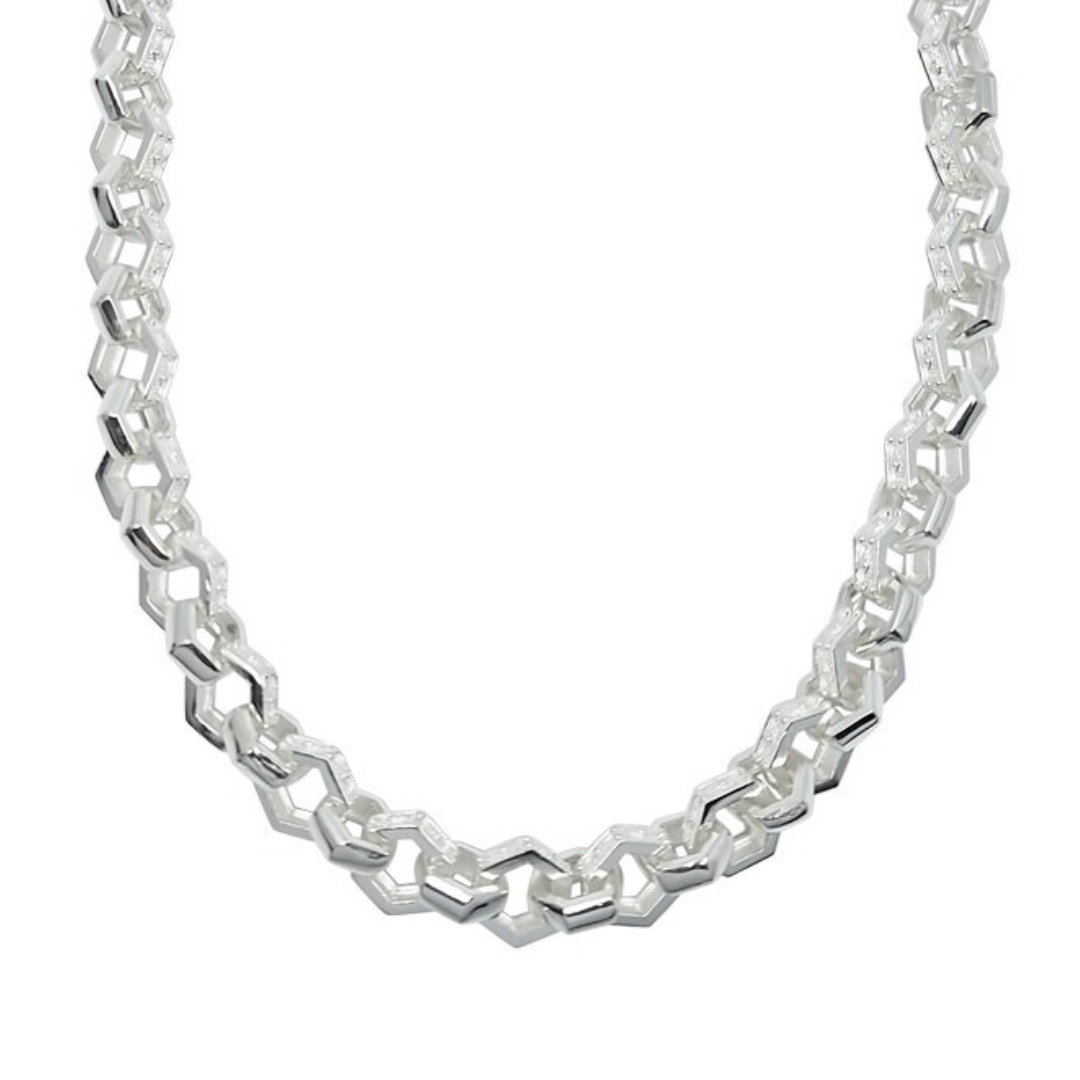 Silver Hexagon Link Chain 26"