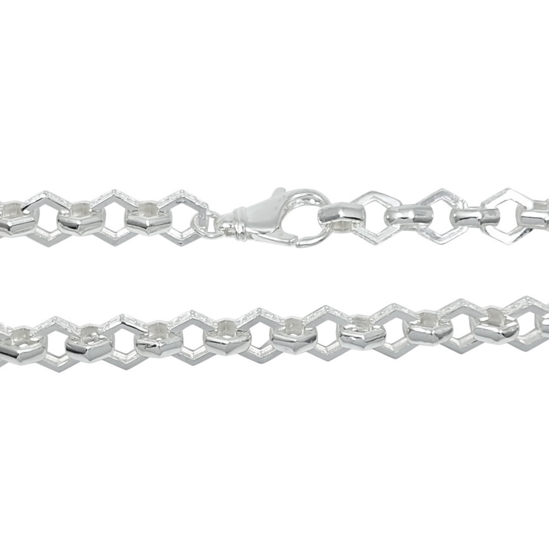 Silver Hexagon Link Chain 26"