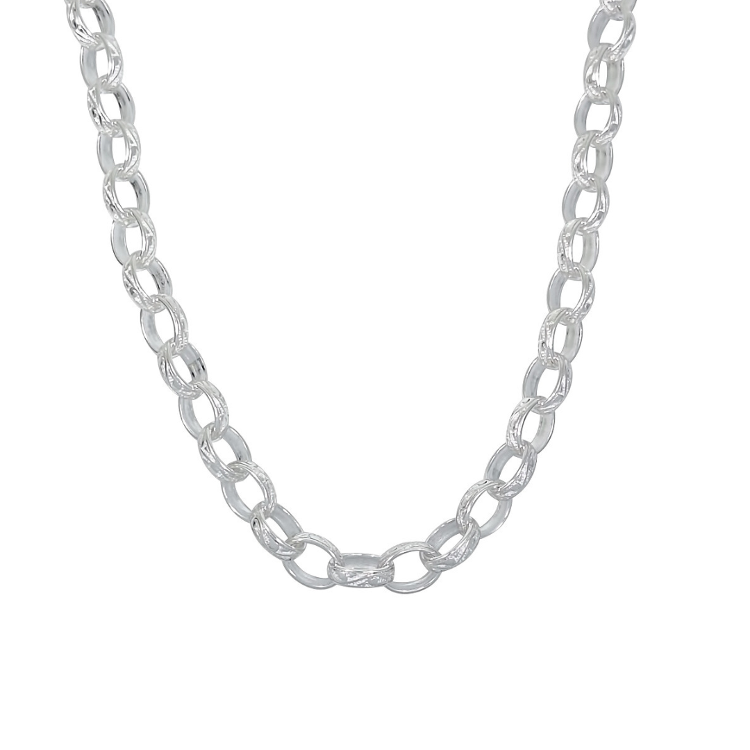 Silver Oval Engraved Belcher Chain 30"