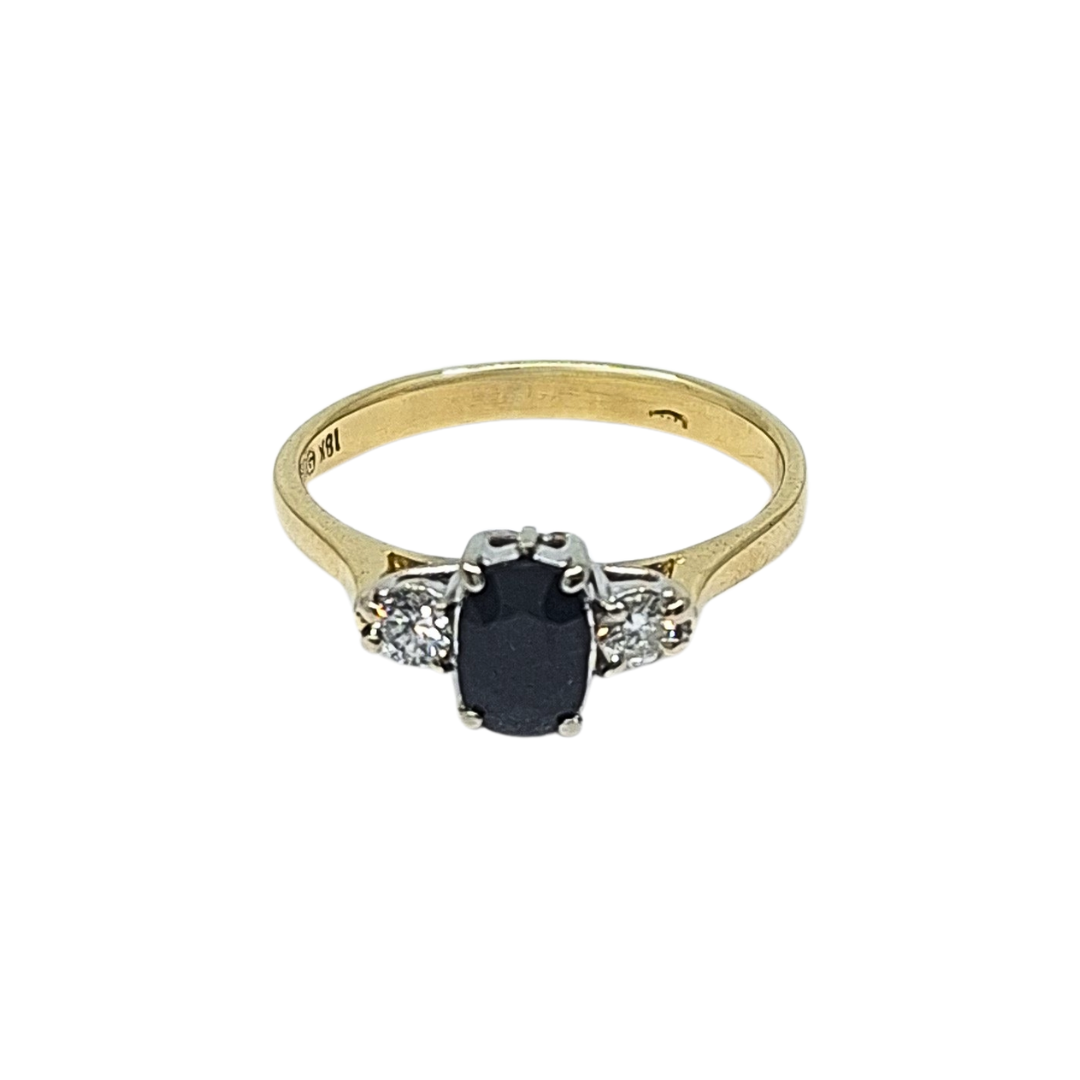 18ct Yellow Gold Sapphire & Diamond Three Stone Ring