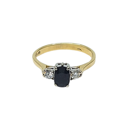 18ct Yellow Gold Sapphire & Diamond Three Stone Ring