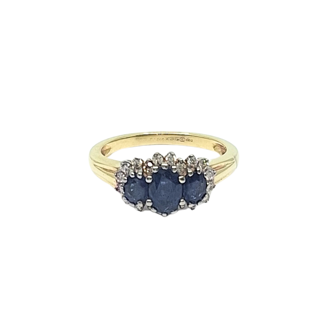 9ct Yellow Gold Sapphire & Diamond Three Stone Ring