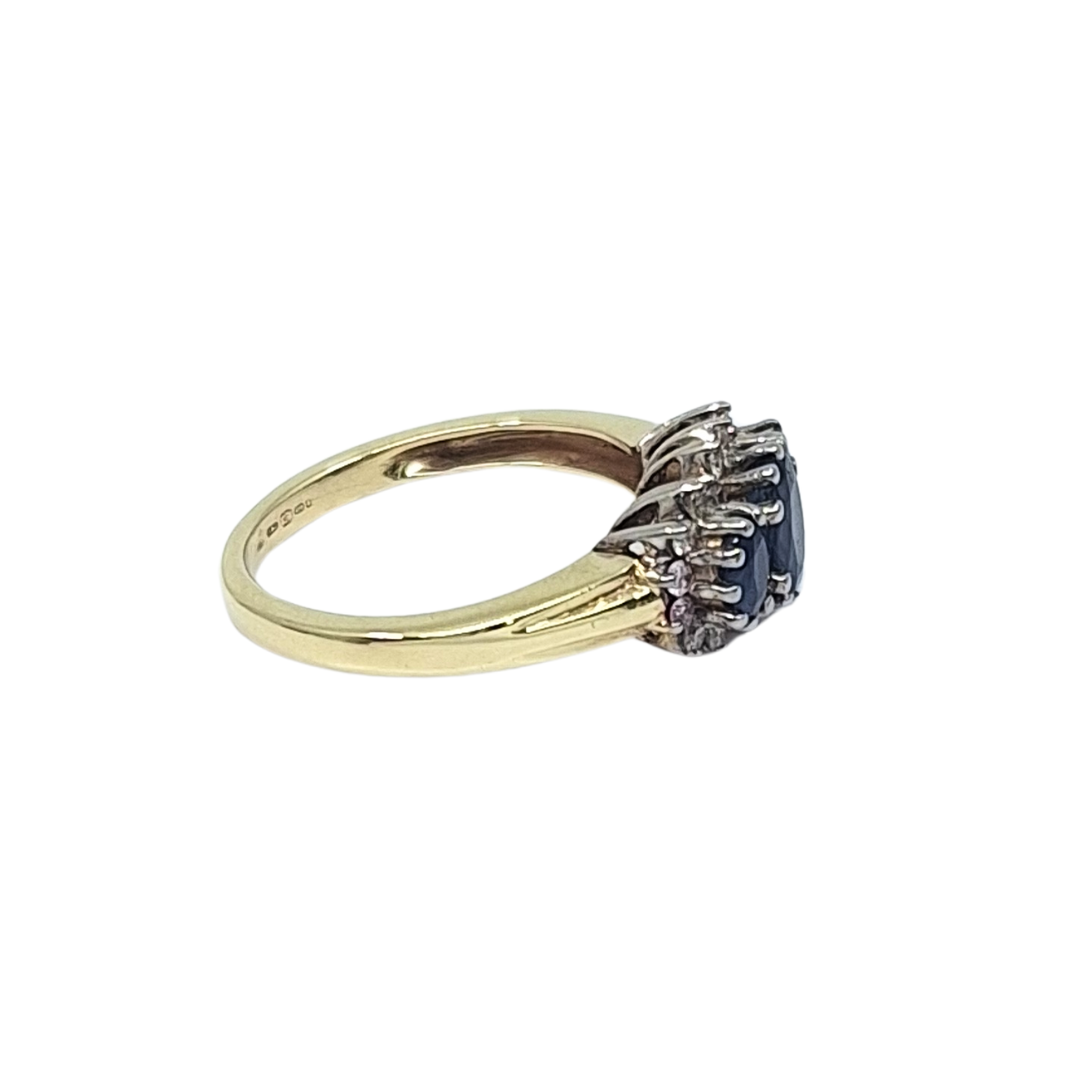 9ct Yellow Gold Sapphire & Diamond Three Stone Ring