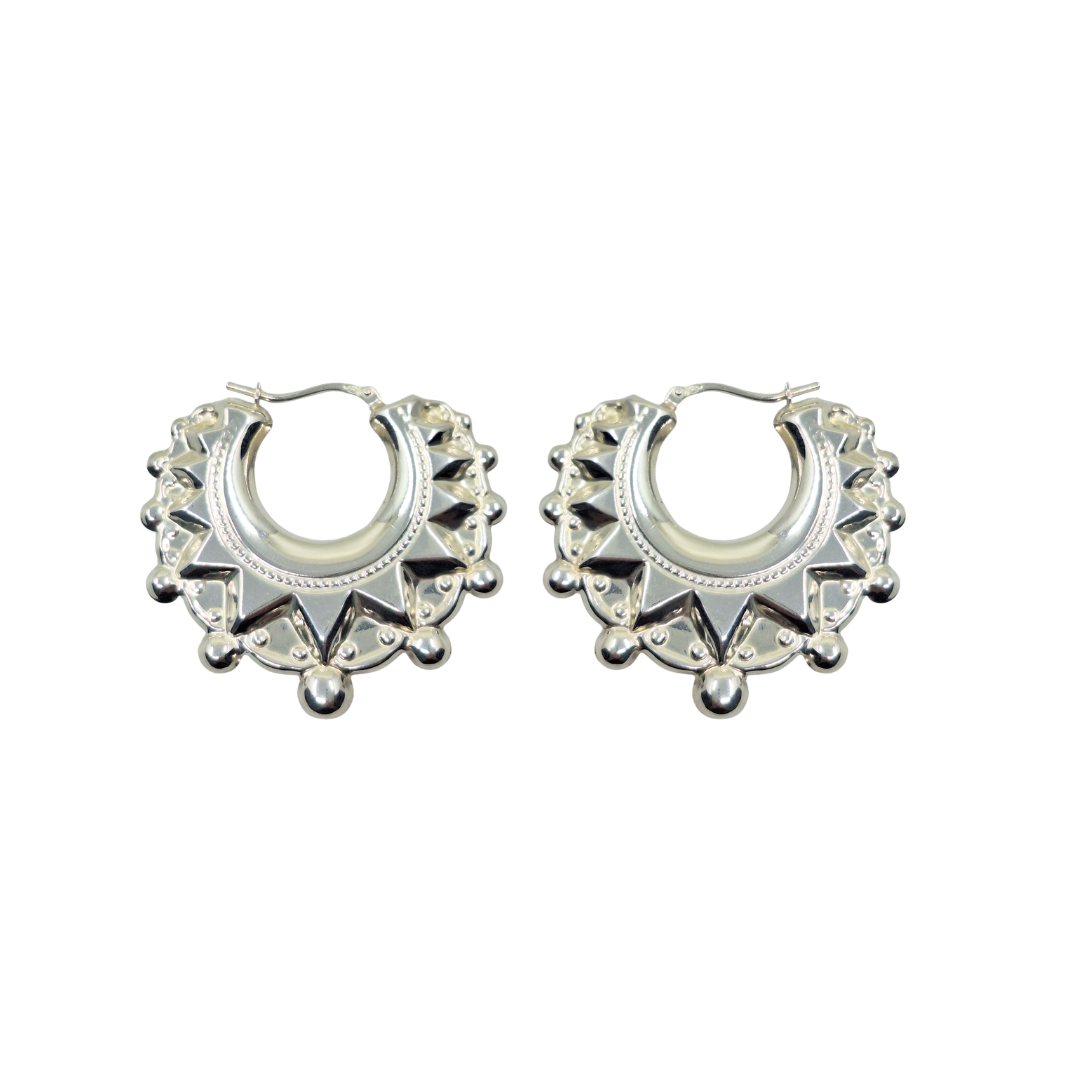 Silver Gypsy Spike Creole Earrings