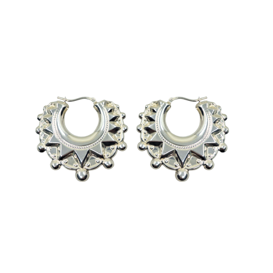 Silver Gypsy Spike Creole Earrings