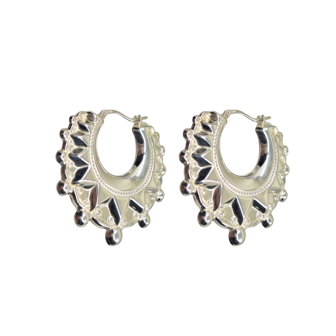 Silver Gypsy Spike Creole Earrings