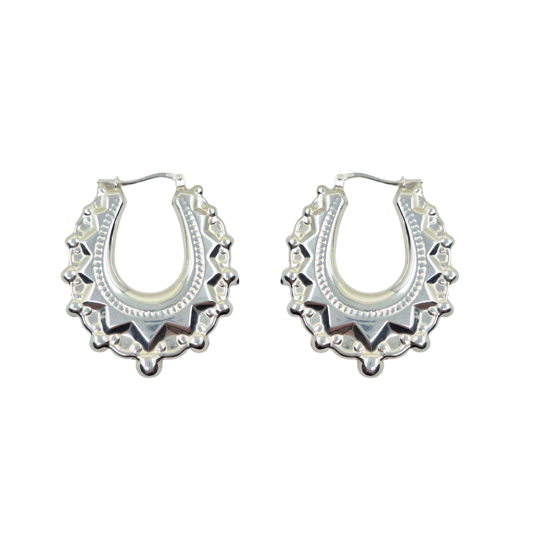 Silver Oval Spike Creole Earrings