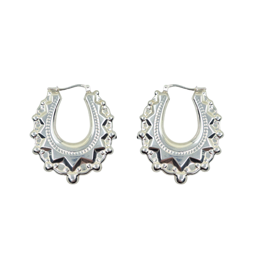 Silver Oval Spike Creole Earrings
