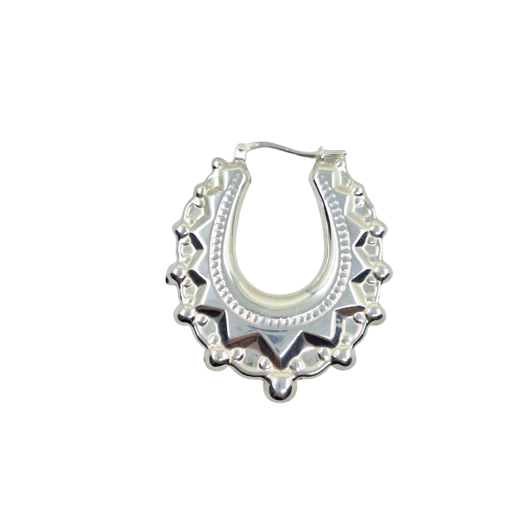 Silver Oval Spike Creole Earrings