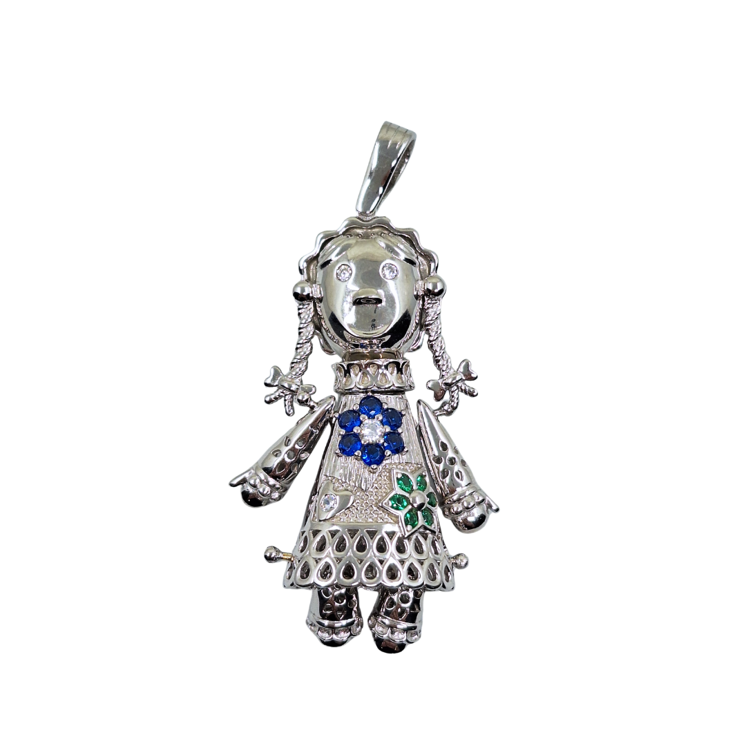 Silver Large Cubic Zirconia Ragdoll Pendant