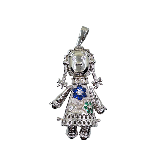 Silver Large Cubic Zirconia Ragdoll Pendant